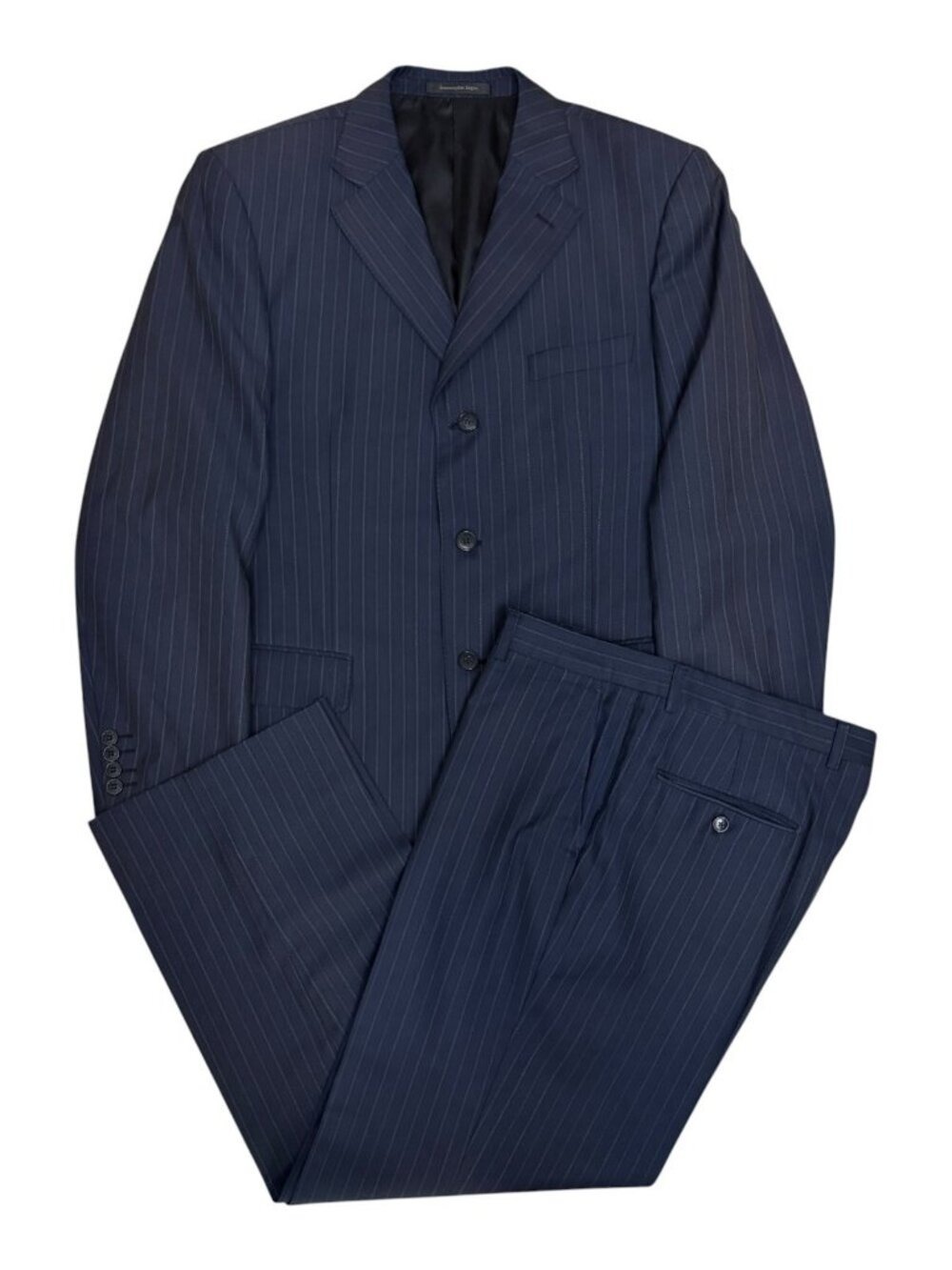 $5000 ZEGNA VINTAGE 90s Luxury Suit Navy Blue Pinstripe Blazer & Dress Pants 44R